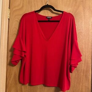 Express Red Ruffle Sleeve Top